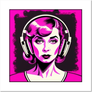 Hot Pink Headphones Vintage Dame Posters and Art